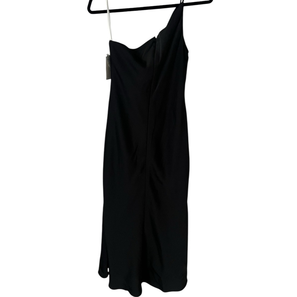 Kennedy blue Lexi midi, black satin one shoulder dress size 4 style #28432. - Picture 5 of 12